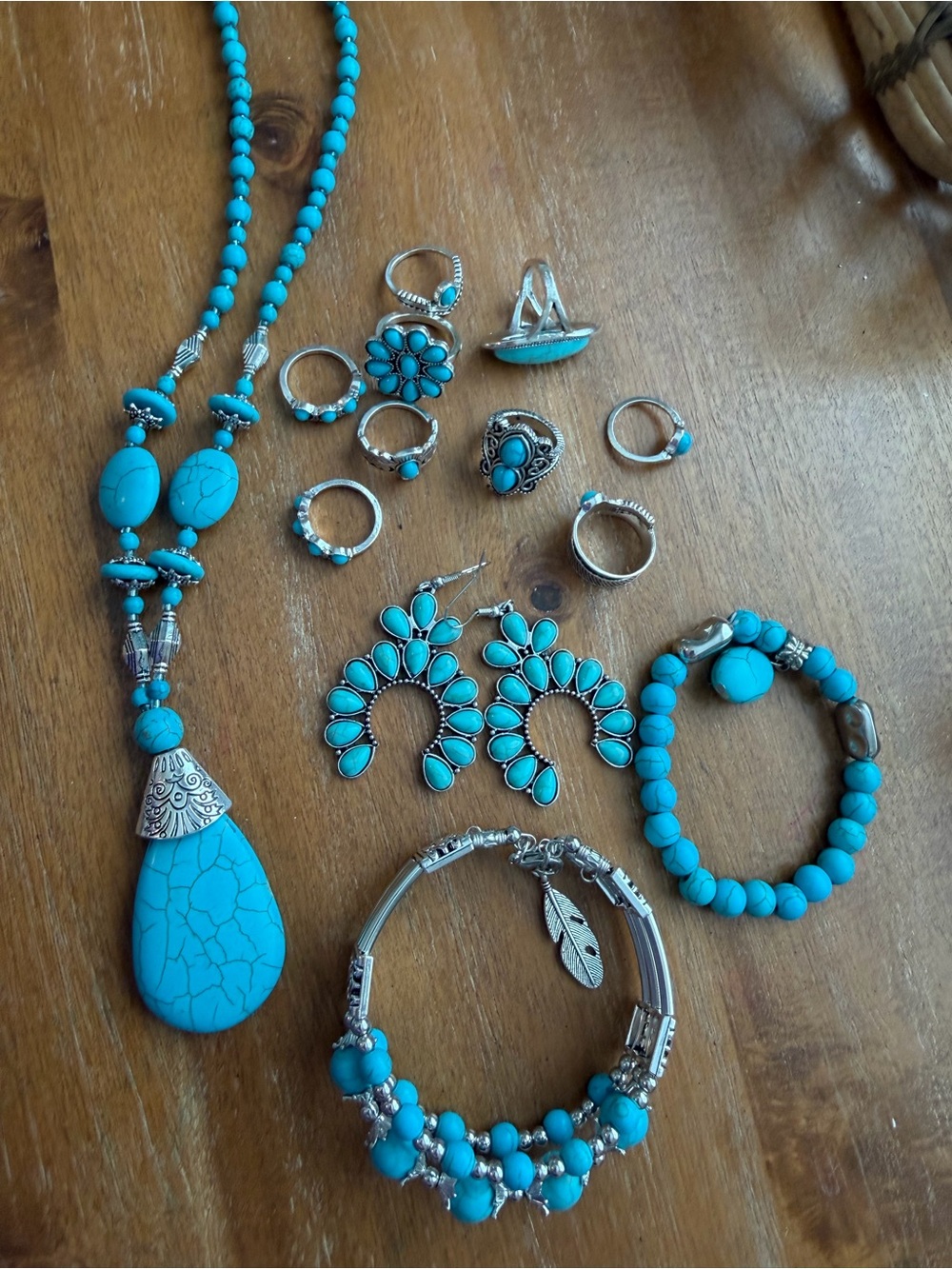 Turquoise Blue Boho Necklace, Earrings & Bracelet Set